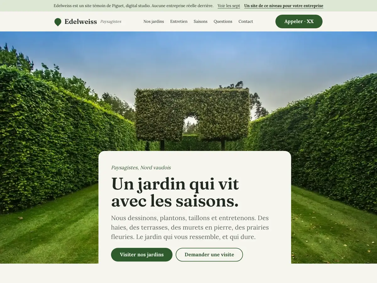 Modèle Edelweiss, page d’accueil du site témoin