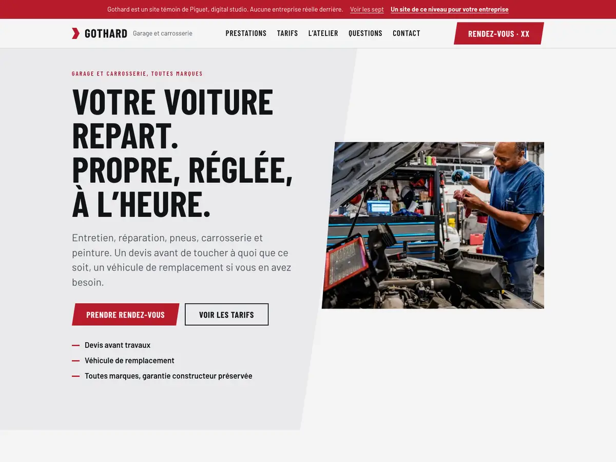 Modèle Gothard, page d’accueil du site témoin
