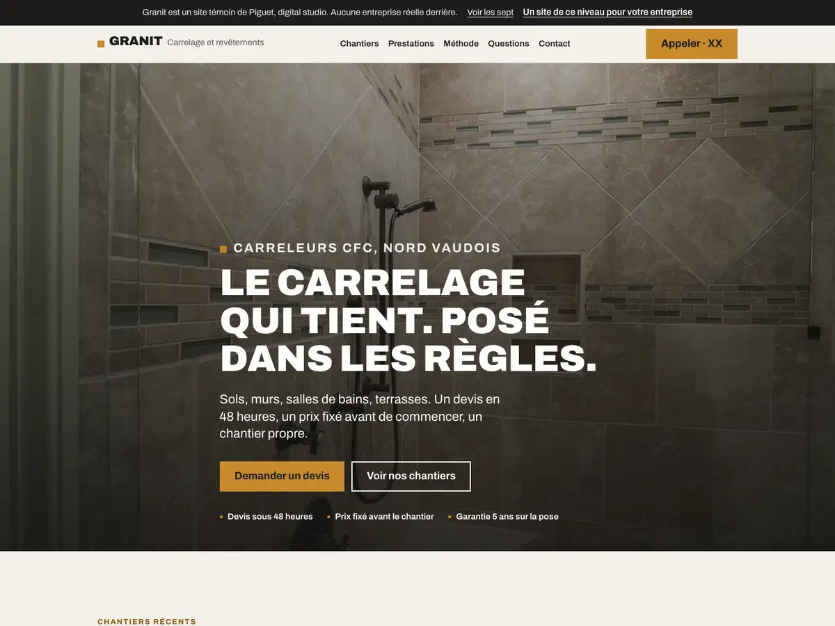 Modèle Granit, page d’accueil du site témoin