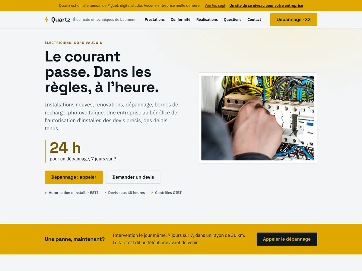 Modèle Quartz, page d’accueil du site témoin