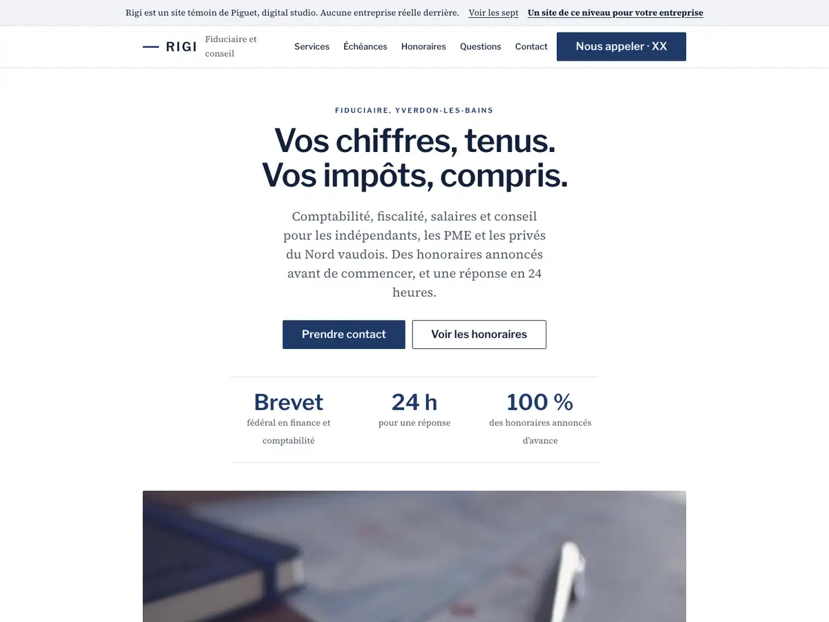Modèle Rigi, page d’accueil du site témoin