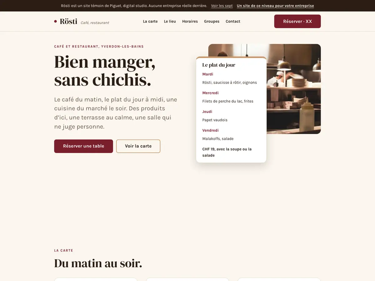 Modèle Rösti, page d’accueil du site témoin